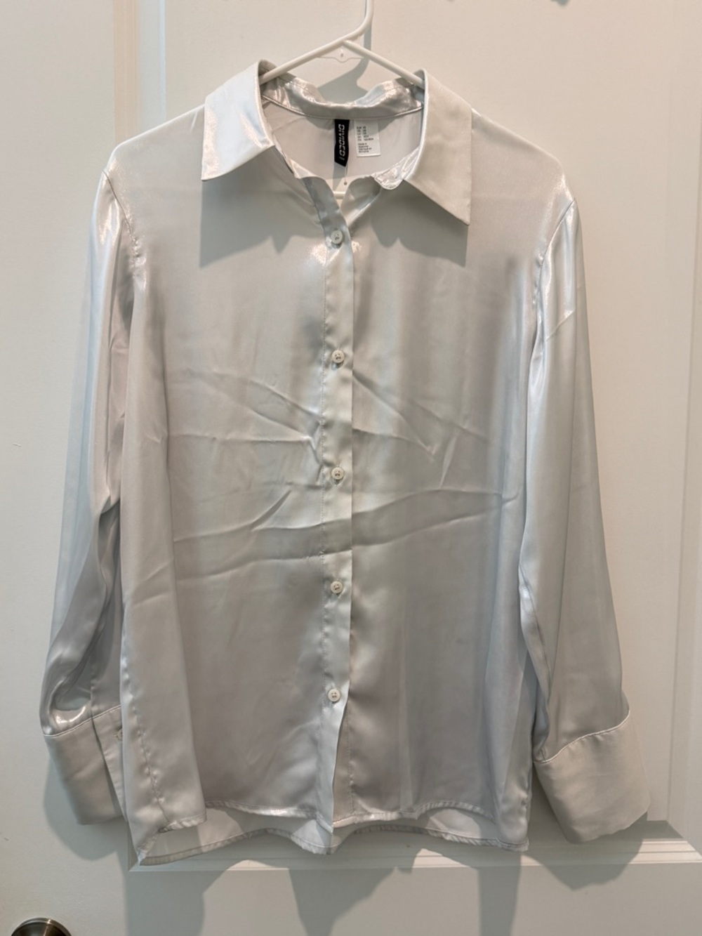 H&M Satin Button-Up Shirt in White